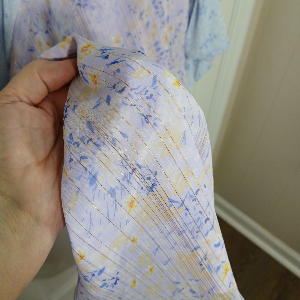 Ann Taylor Petite 6P Floral Wrap Midi Dress Blue Purple Metallic Stripe Tiered - Picture 9 of 14